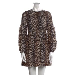 Ganni leopard print puff sleeve dress